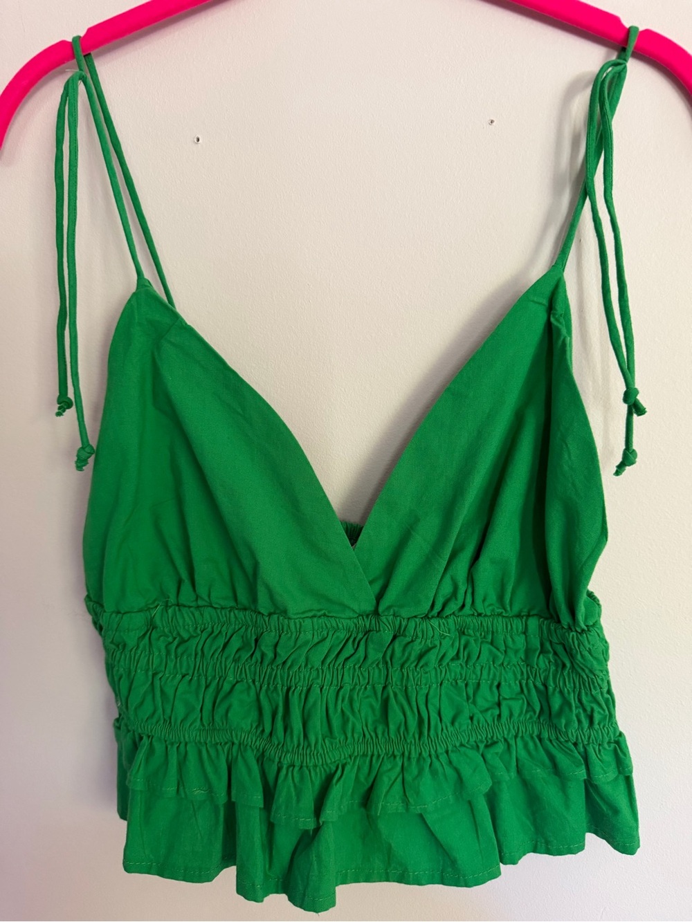 NWT Sim & Sam Kelly Green Ruffled Smocked Crop Top S Small